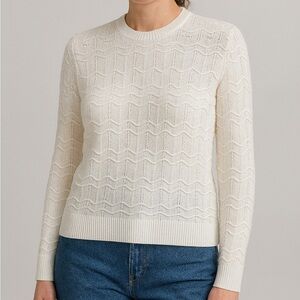 🆕 Tikvah Collection Knit White Sweater L Cotton Textured Pointelle Office Party